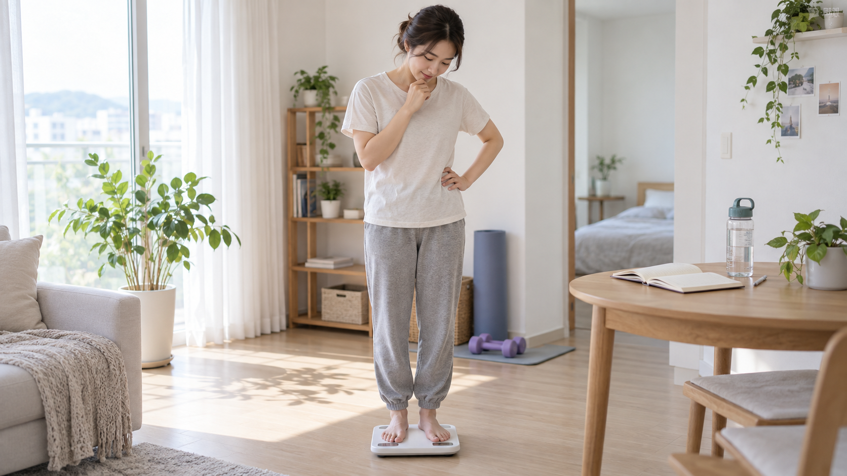 같은 시간대와 비슷한 조건에서 체성분 변화를 기록하는 성인