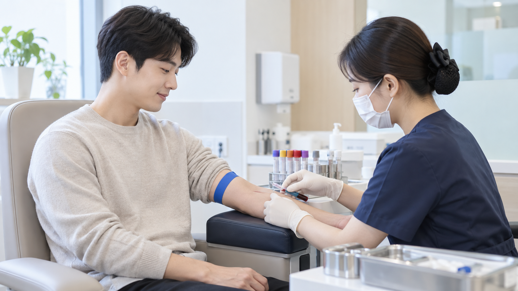 공복 인슐린과 공복혈당 검사를 위해 채혈받는 성인
