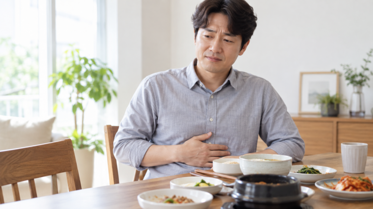 식사 후 가슴과 명치 부위의 속쓰림과 소화불량을 느끼는 성인