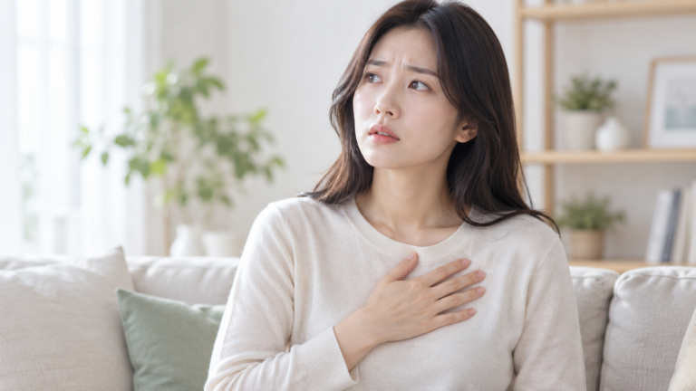 가슴 두근거림과 불규칙한 맥박을 느끼는 성인