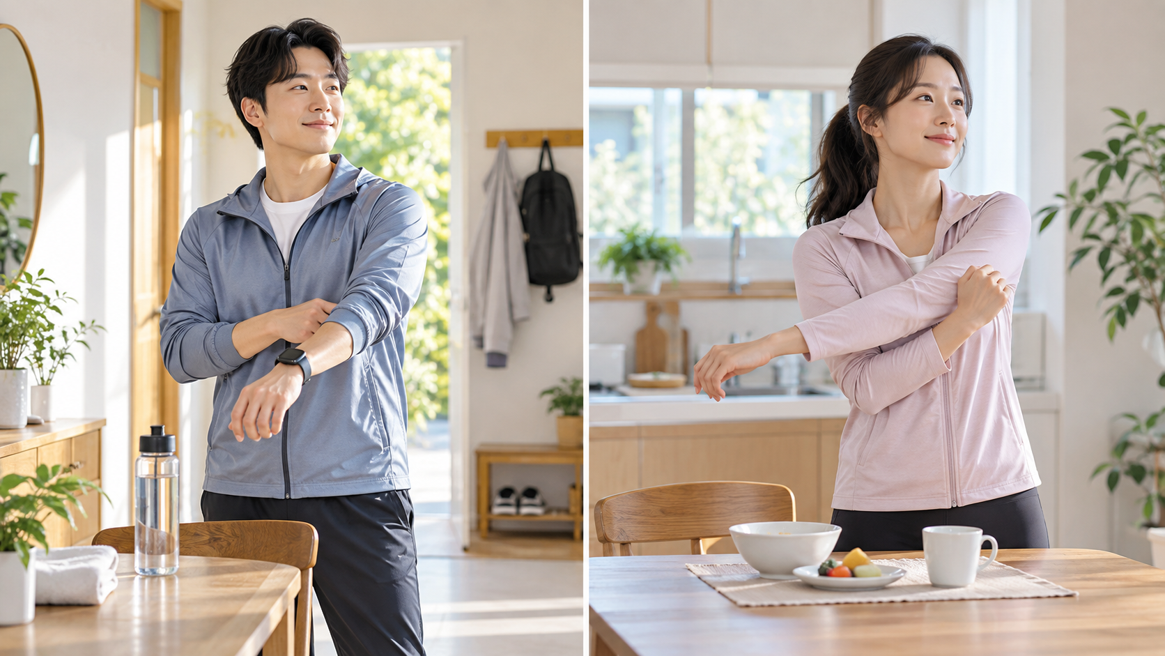 아침 공복 유산소 운동과 식사 후 유산소 운동 상황을 비교한 모습